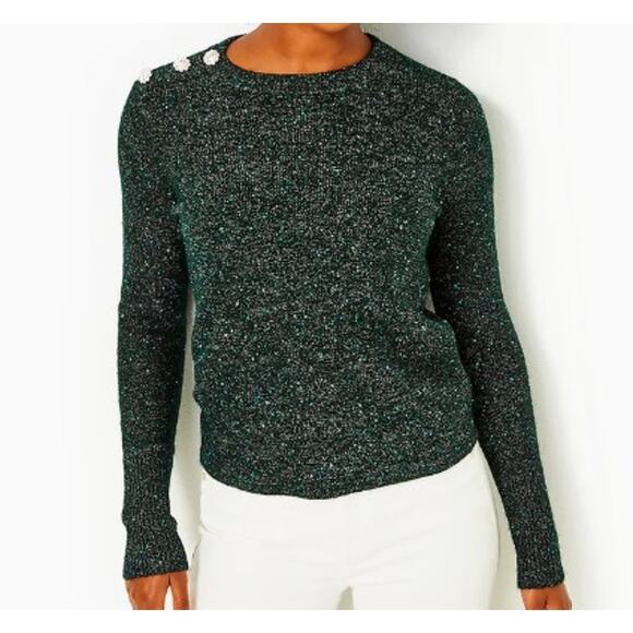 Lilly Pulitzer Sweaters - Lilly Pulitzer Morgen Sequin Sweater L Evergreen Metallic